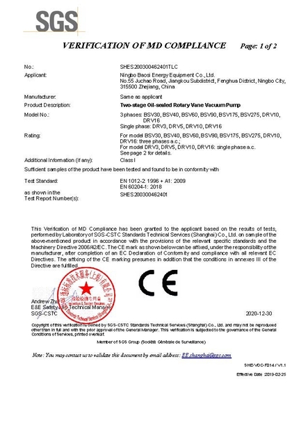China Ningbo Baosi Energy Equipment Co., Ltd. certification